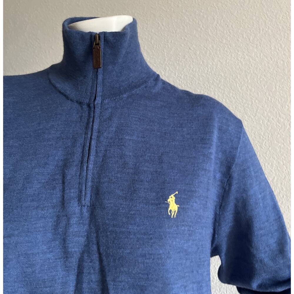 Polo Ralph Lauren Merino Wool Quarter Zip Sweater Heathered Blue M Italian Yarn - Picture 16 of 16